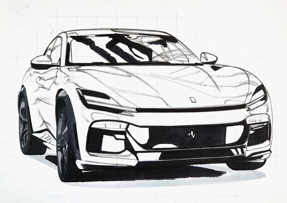 How to Draw a Ferrari Purosangue in 14 Easy-to-Follow Steps